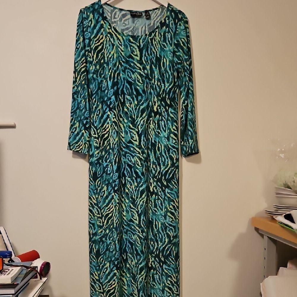 Attitudes by Renee Vibrant Teal and Lime Long Sleeve Dress